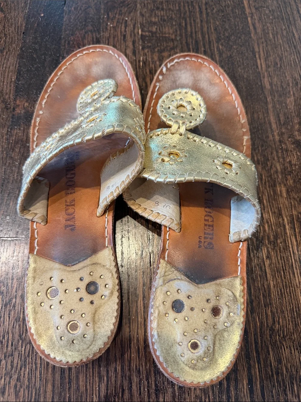 Gold Jack Rogers Leather Thong Sandals -